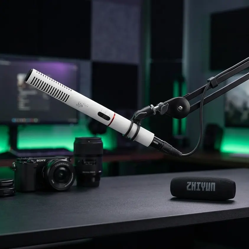 Maduber Zhiyun Crane M3 microphone on an articulated boom arm